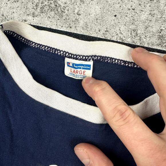 True Vintage Champion Blue Bar Ringer Albany Medical College Size Medium - Picture 3 of 5